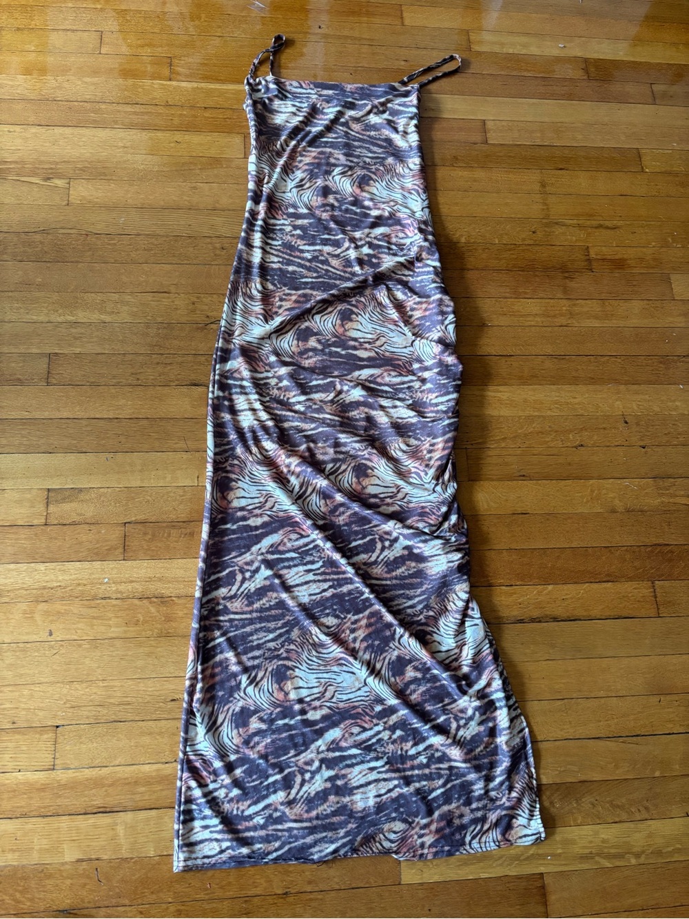 PrettyLittleThing Brown Swirl Maxi Slip Dress